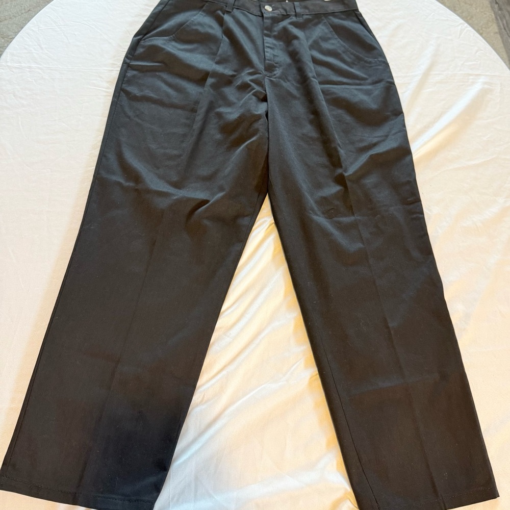 Vintage Chic Black Pleated Size 18 Petite Cotton Casual Pants For Women .